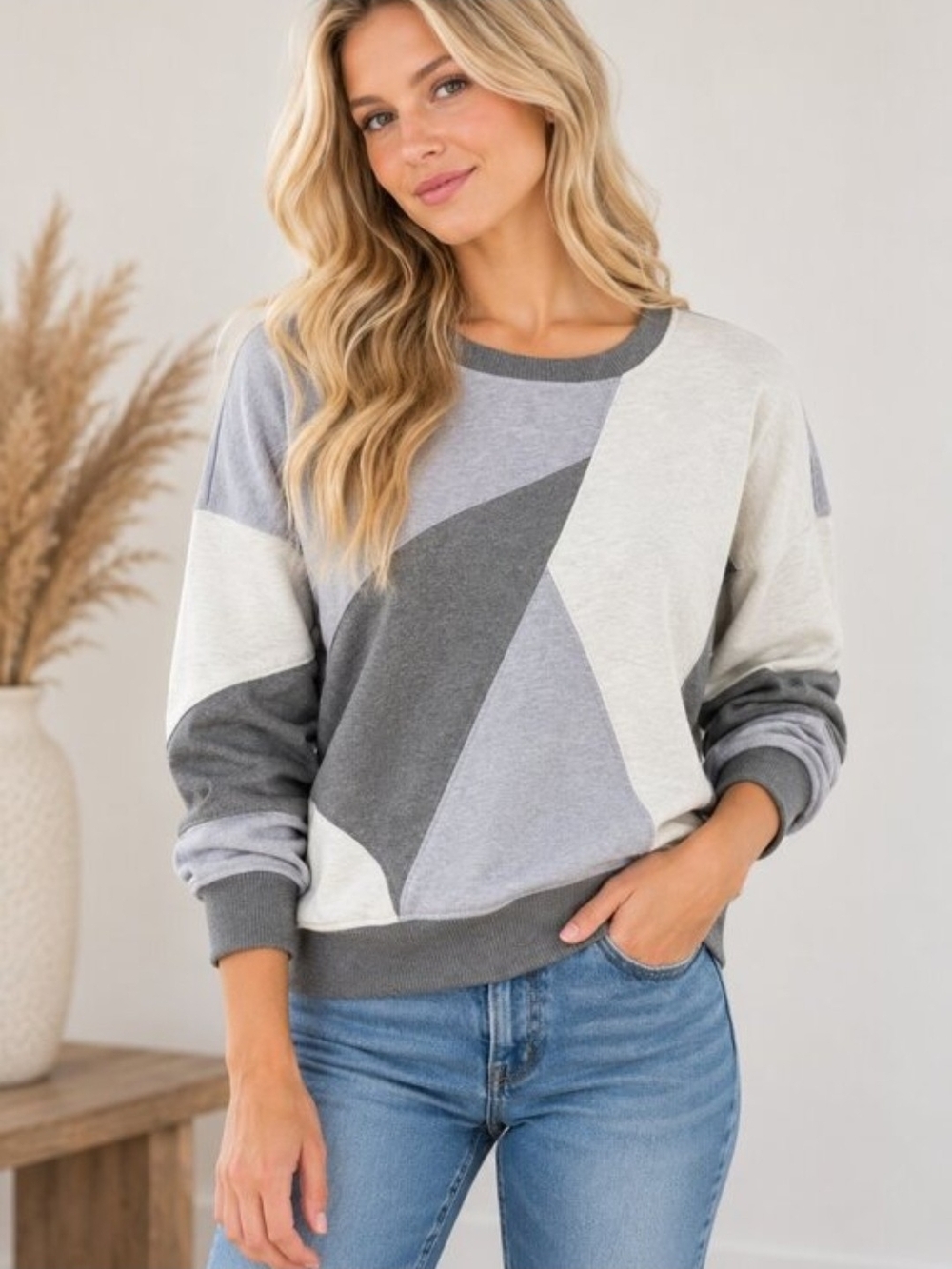 LoveStitch Frenh Terry L/S Colorblock Pullover Top